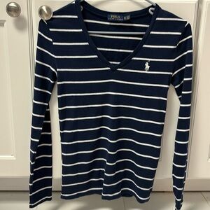 EUC Ralph Lauren long sleeve cotton shirt. Navy and white stripe.
